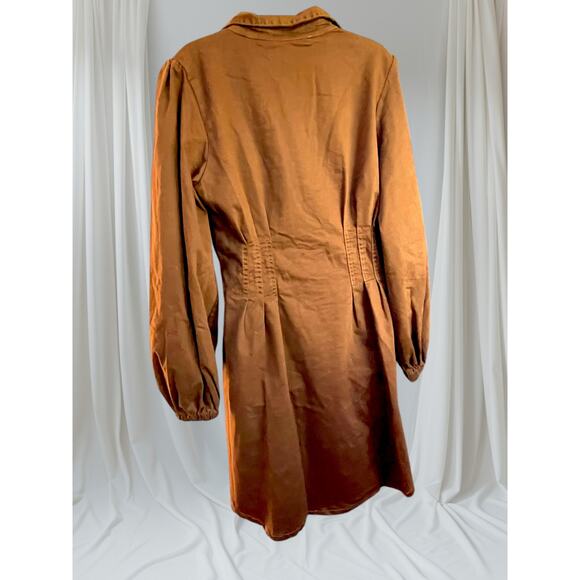 Petal And Pup Phoenix Mini Dress Brown Denim Cinched Long Sleeve Fall Size XL - Picture 9 of 15